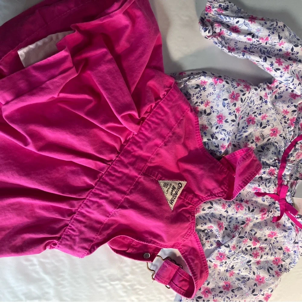 Oshkosh b'gosh Girls Hot Pink Floral Two Piece Overall Jumper Dreds 12 Months
